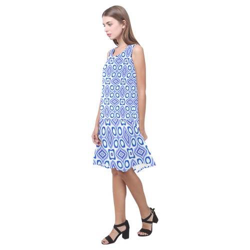 Geoemtric Pattern blue and violet Sleeveless Splicing Shift Dress(Model D17)