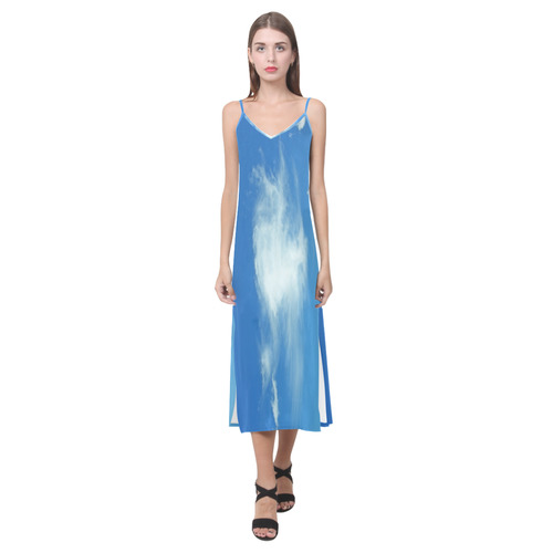 Summer Clouds V-Neck Open Fork Long Dress(Model D18)