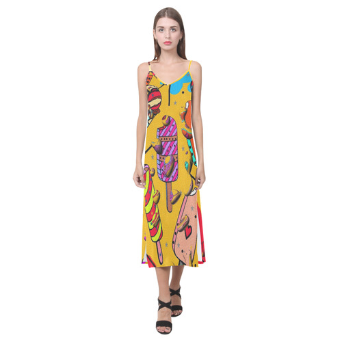 Ice Drops by Popart Lover V-Neck Open Fork Long Dress(Model D18)