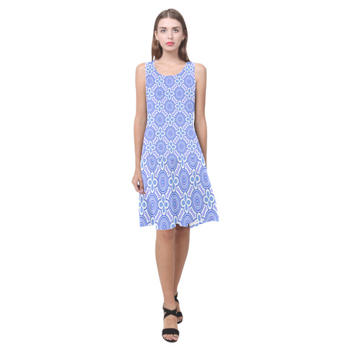 Geoemtric Pattern purple and blue Sleeveless Splicing Shift Dress(Model D17)