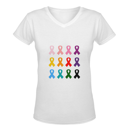 Anti cancer designers Ribbon edition : Cute rainbow art 2016 edition Women's Deep V-neck T-shirt (Model T19)