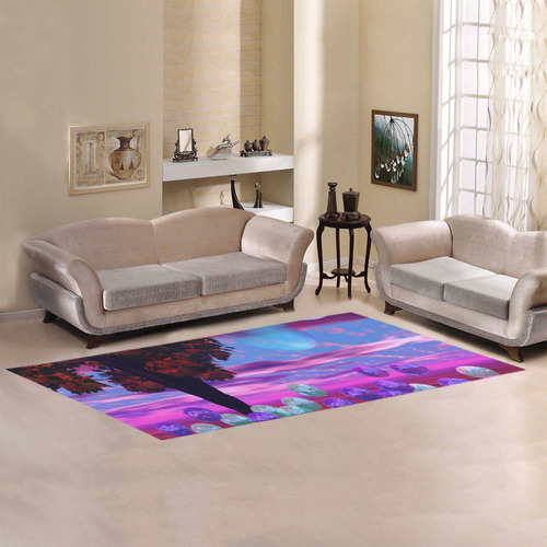 Bubble Garden, Abstract Rose  Azure Wisdom Area Rug 9'6''x3'3''