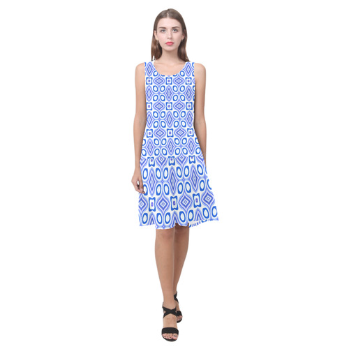 Geoemtric Pattern blue and violet Sleeveless Splicing Shift Dress(Model D17)