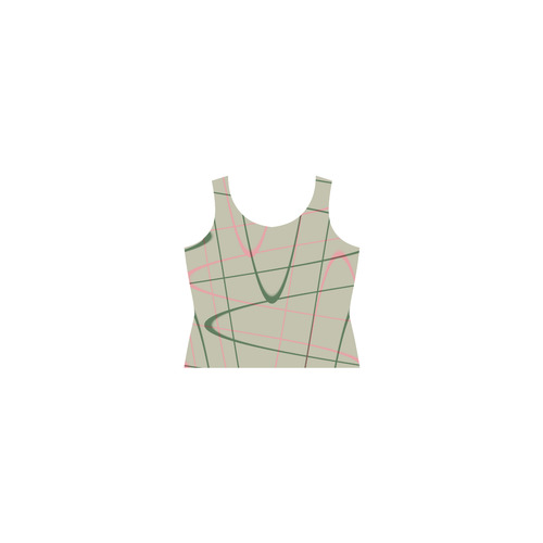 green and pink line art Sleeveless Splicing Shift Dress(Model D17)