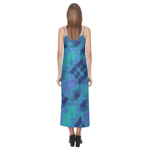 Geometric Pattern 25 V-Neck Open Fork Long Dress(Model D18)