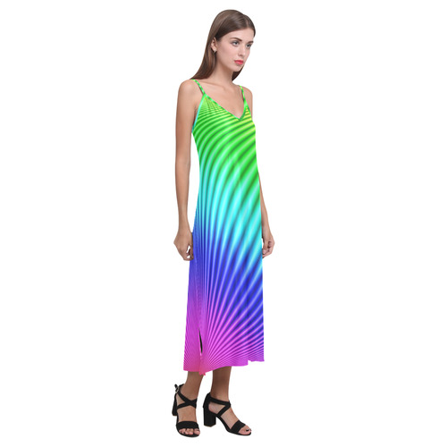 Rainbow V-Neck Open Fork Long Dress(Model D18)