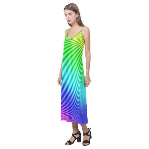 Rainbow V-Neck Open Fork Long Dress(Model D18)