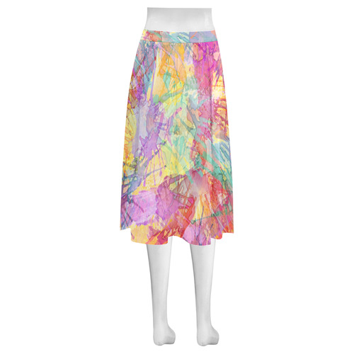 Watercolor Painting Splashes Pastel Multicolored Mnemosyne Women's Crepe Skirt (Model D16)