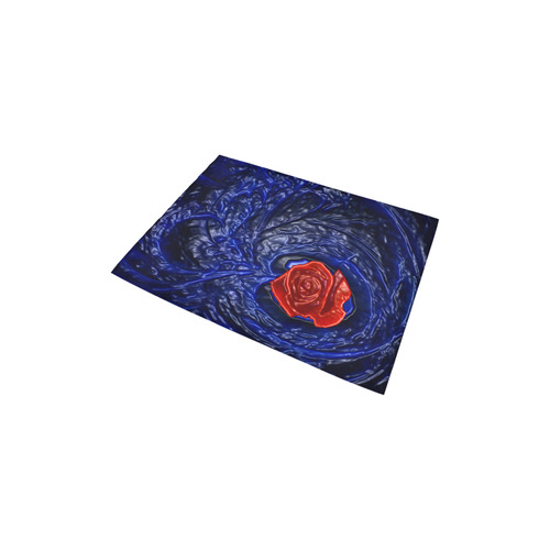 Blue fractal heart with red rose in plastic Area Rug 2'7"x 1'8‘’