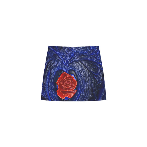 Blue fractal heart with red rose in plastic Eos Women's Sleeveless Dress (Model D01)