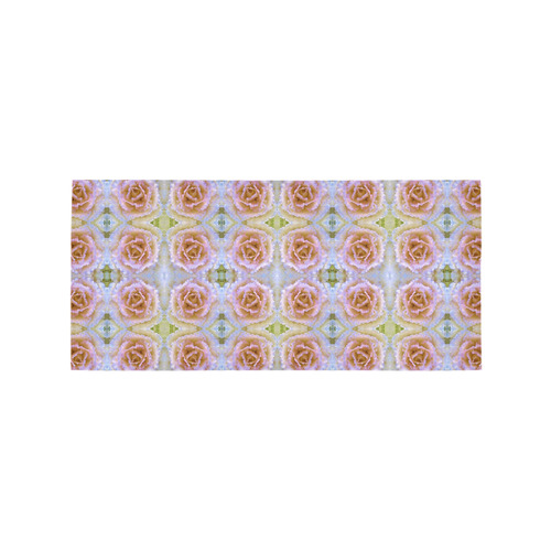 Pink Light Blue Pastel Flowers Area Rug 7'x3'3''