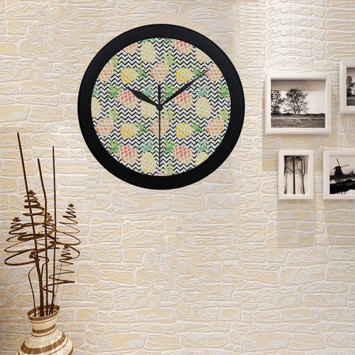 watercolor pineapple and chevron, pineapples Circular Plastic Wall clock
