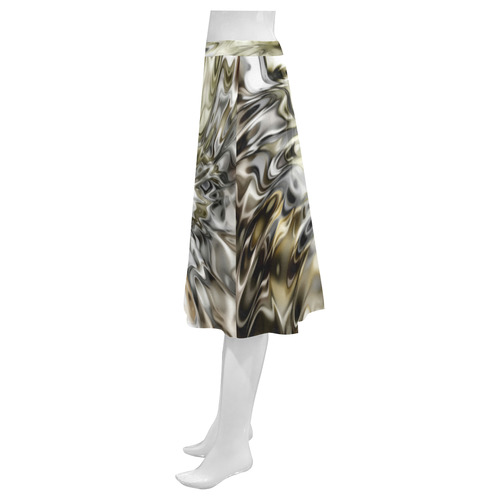 MAGIC SWIRL RIPPLES black brown cream Mnemosyne Women's Crepe Skirt (Model D16)