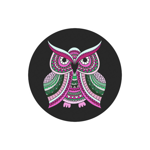 Pink Green Cute Ethnic Owl Nature Round Mousepad