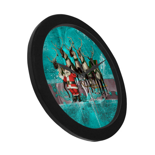 Santa Claus with reindeer Circular Plastic Wall clock