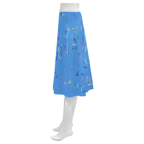 Confetti and  Party Streamers on Blue Mnemosyne Women's Crepe Skirt (Model D16)