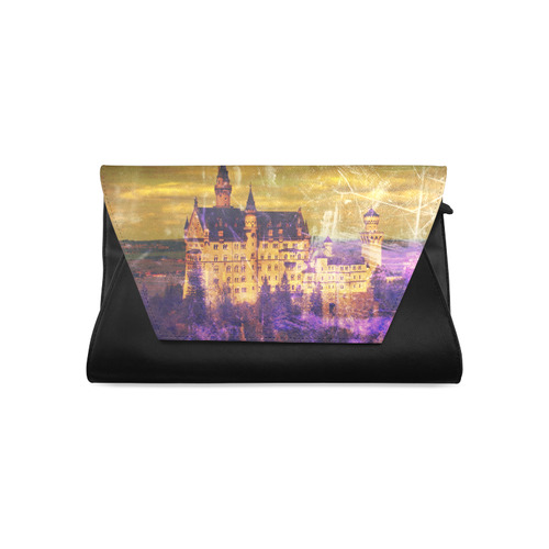 Yellow Purple Neuschwanstein Castle Clutch Bag (Model 1630)