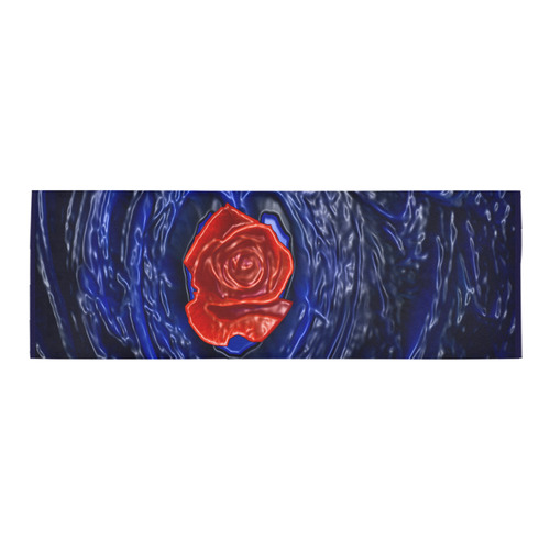 Blue fractal heart with red rose in plastic Area Rug 9'6''x3'3''