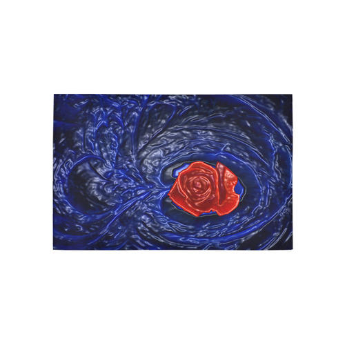 Blue fractal heart with red rose in plastic Area Rug 5'x3'3''