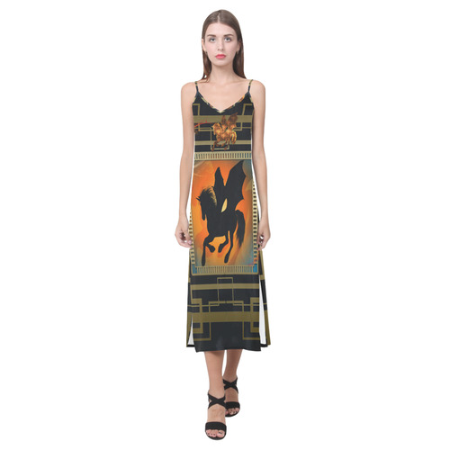 Unicorn silhouette V-Neck Open Fork Long Dress(Model D18)