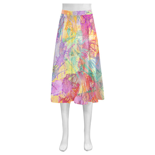 Watercolor Painting Splashes Pastel Multicolored Mnemosyne Women's Crepe Skirt (Model D16)