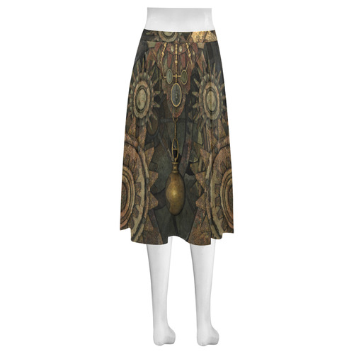 Rusty vintage steampunk metal gears and pipes Mnemosyne Women's Crepe Skirt (Model D16)