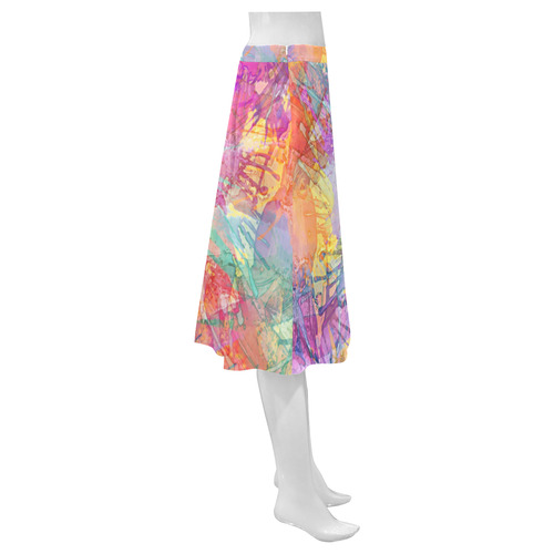 Watercolor Painting Splashes Pastel Multicolored Mnemosyne Women's Crepe Skirt (Model D16)