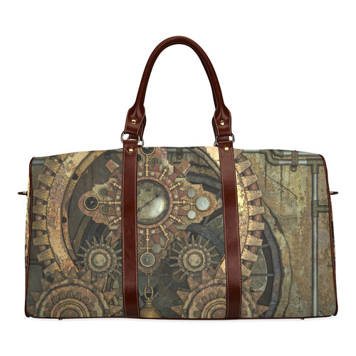 Rusty vintage steampunk metal gears and pipes Waterproof Travel Bag/Large (Model 1639)