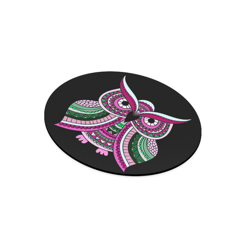 Pink Green Cute Ethnic Owl Nature Round Mousepad