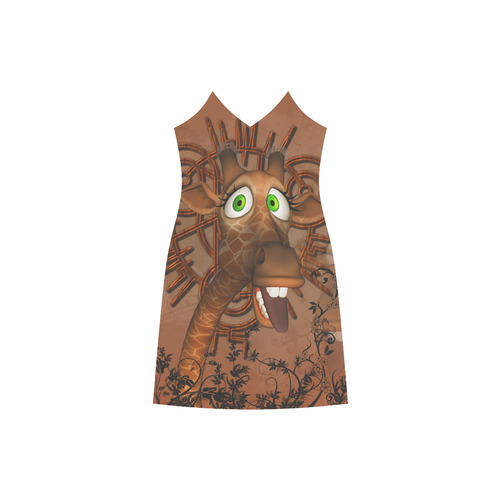 Sweet, happy giraffe V-Neck Open Fork Long Dress(Model D18)