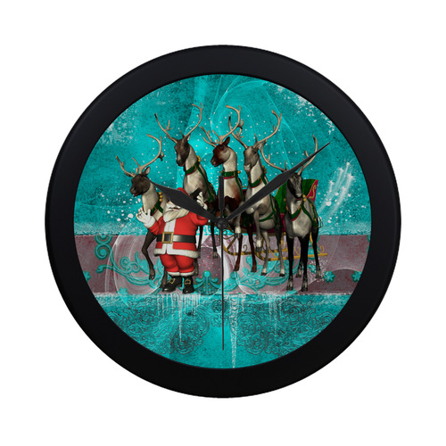 Santa Claus with reindeer Circular Plastic Wall clock