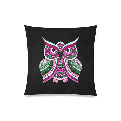 Pink Green Cute Ethnic Owl Nature Custom Zippered Pillow Case 20"x20"(One Side)