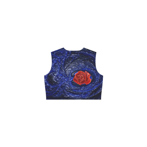 Blue fractal heart with red rose in plastic Eos Women's Sleeveless Dress (Model D01)