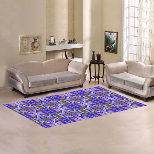 Blue White Abstract Flower Pattern Area Rug 7'x3'3''