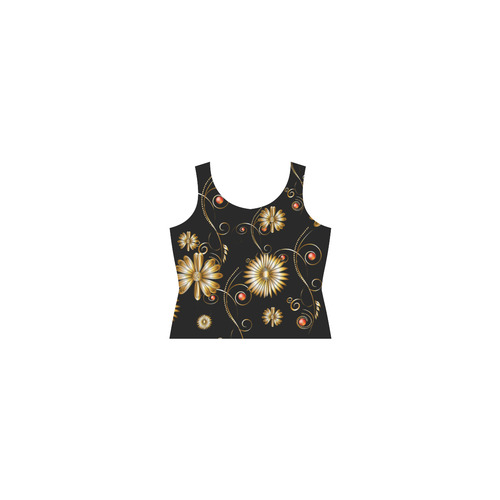 Flowers in golden colors Sleeveless Splicing Shift Dress(Model D17)