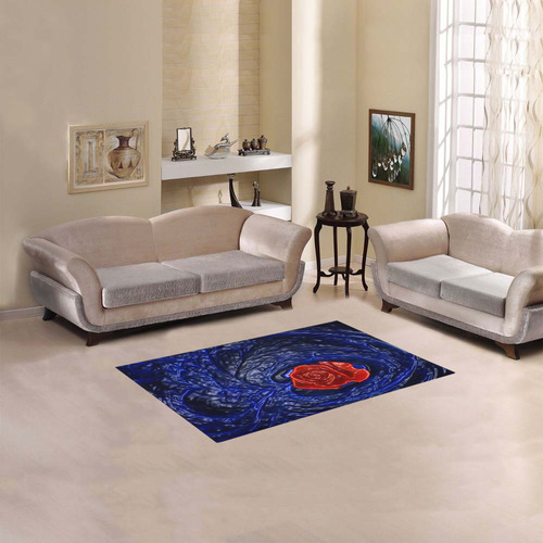 Blue fractal heart with red rose in plastic Area Rug 2'7"x 1'8‘’