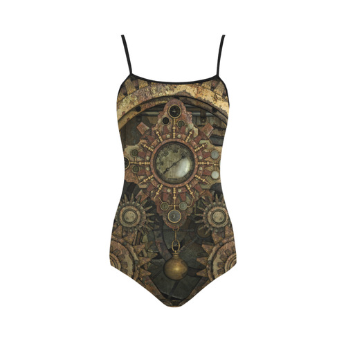 Rusty vintage steampunk metal gears and pipes Strap Swimsuit ( Model S05)