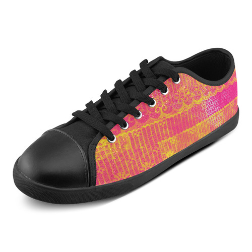 Yellow and Magenta Lace Texture Canvas Shoes for Women/Large Size (Model 016)