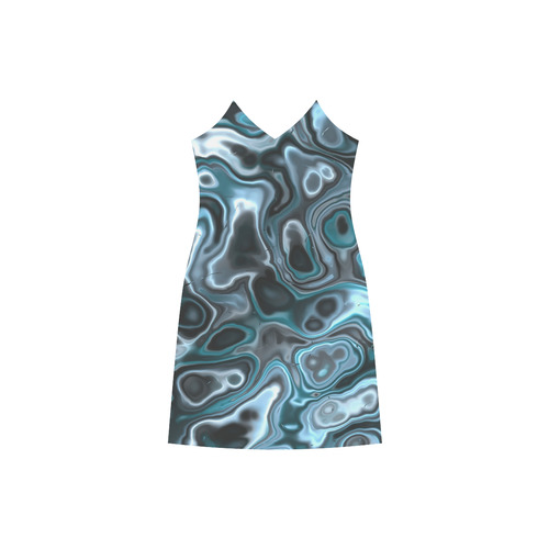 molten blue V-Neck Open Fork Long Dress(Model D18)