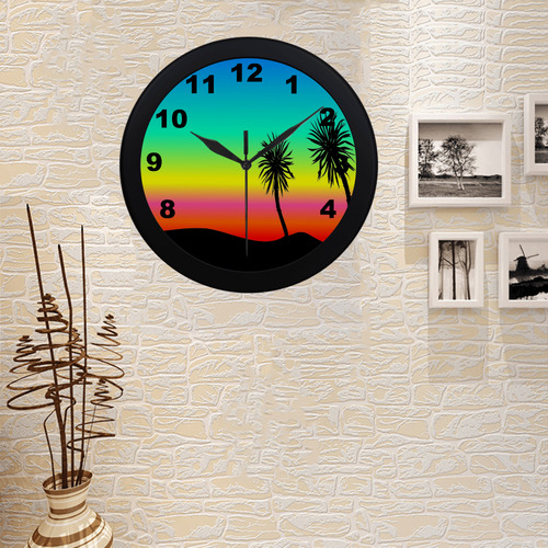 Rainbow Palm Trees Circular Plastic Wall clock