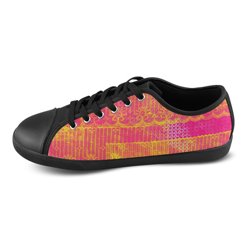 Yellow and Magenta Lace Texture Canvas Shoes for Women/Large Size (Model 016)