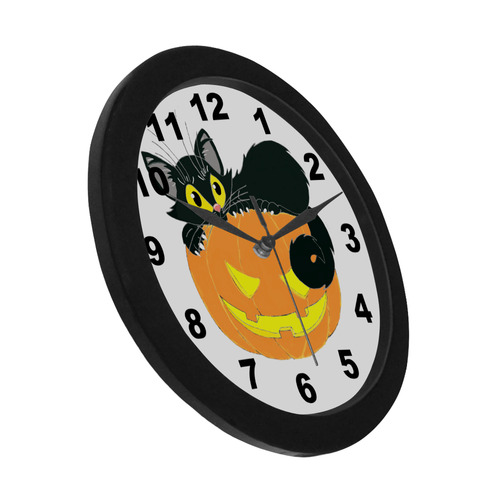 Halloween Black Cat And Pumpkin Circular Plastic Wall clock