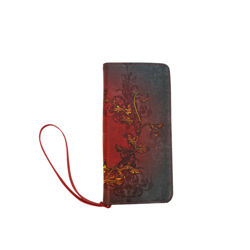 Music, clef and red floral elements Women's Clutch Wallet (Model 1637)