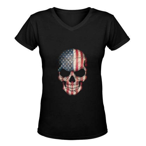 American Flag Skull Women's Deep V-neck T-shirt (Model T19)