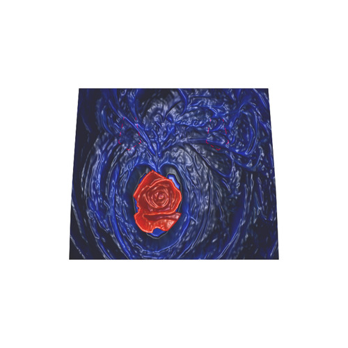 Blue fractal heart with red rose in plastic Boston Handbag (Model 1621)