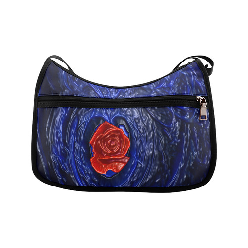 Blue fractal heart with red rose in plastic Crossbody Bags (Model 1616)