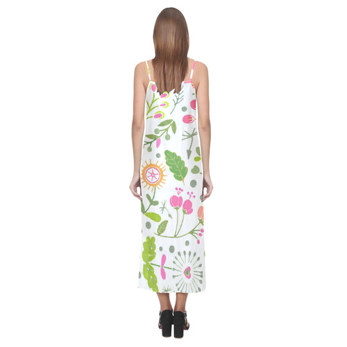 Cute Heart Flowers Floral Pattern V-Neck Open Fork Long Dress(Model D18)