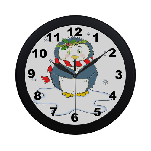 Adorable Christmas Penguin Circular Plastic Wall clock