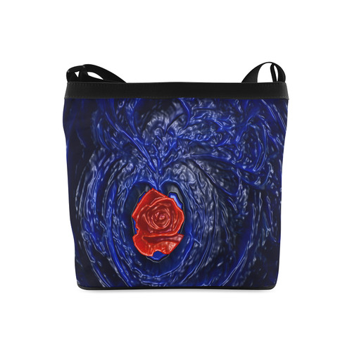 Blue fractal heart with red rose in plastic Crossbody Bags (Model 1613)