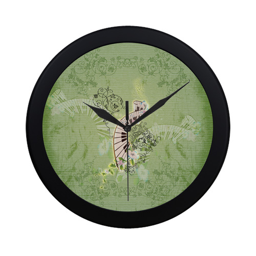 Wonderful piano with flowers on green background Circular Plastic Wall clock